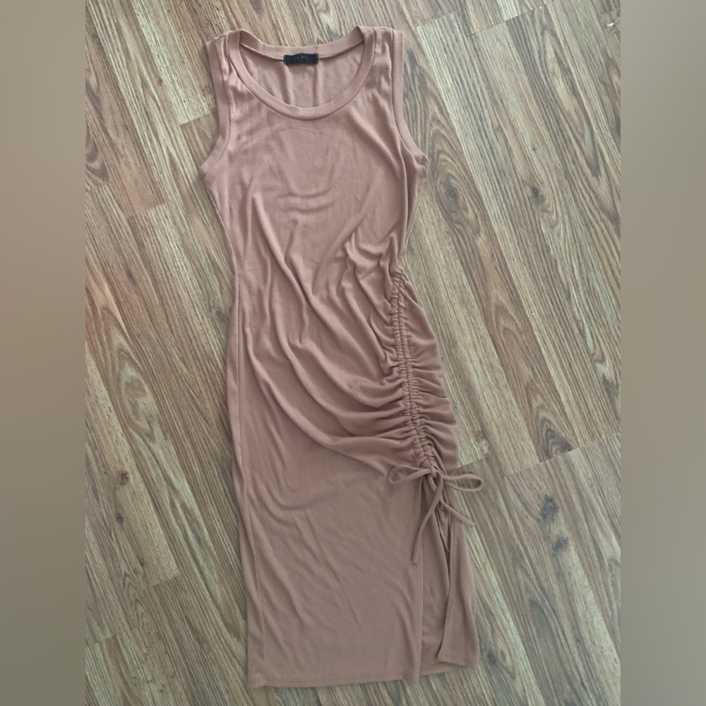Nude Sleeveless Stretch Ribbed Dress